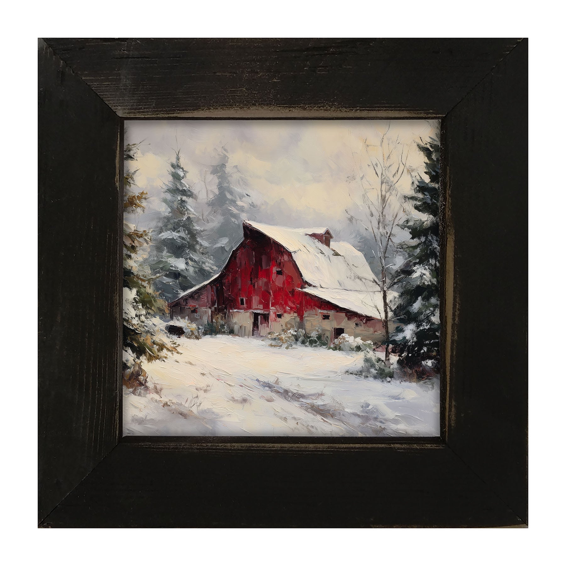 Red Country Barn in Winter - Framed Art