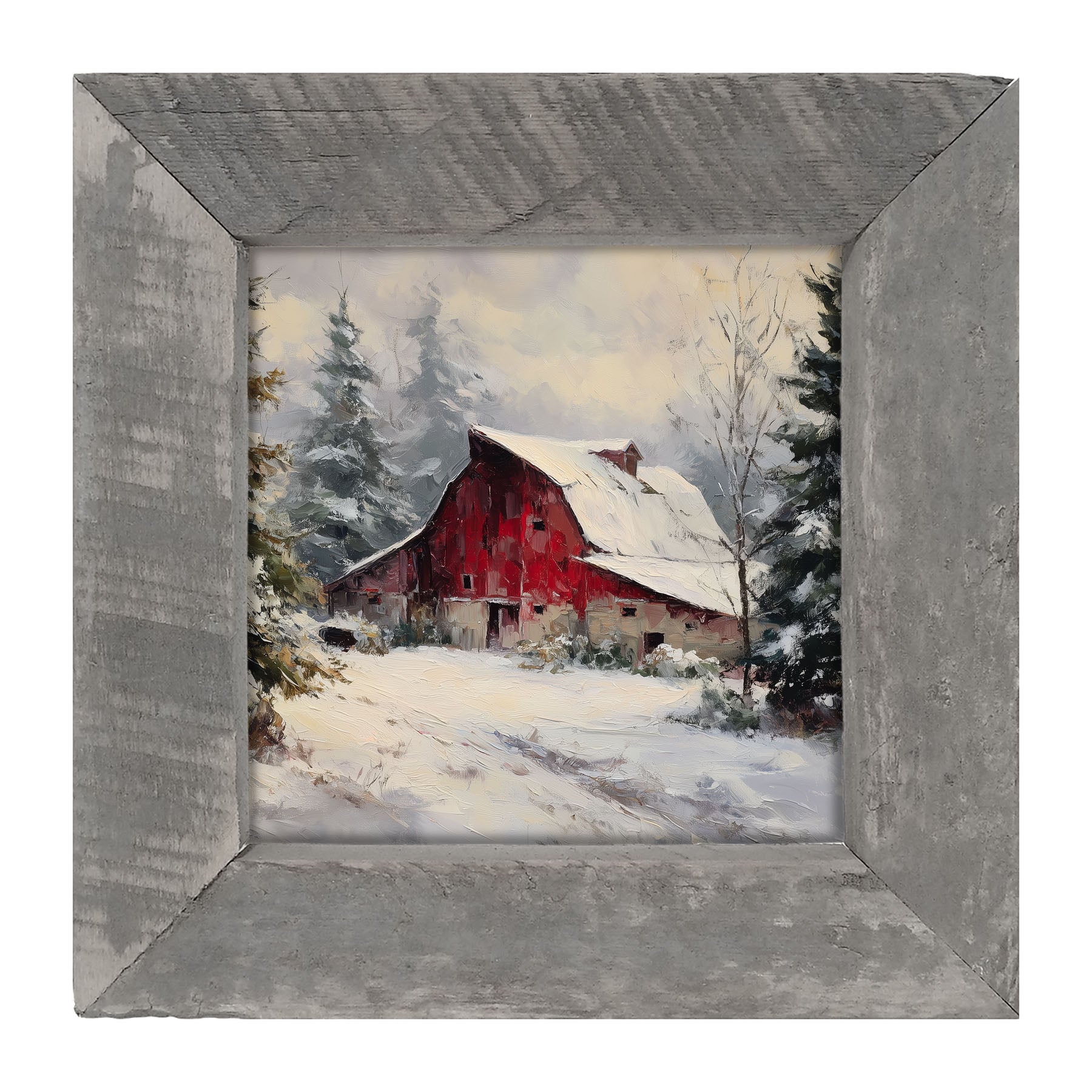 Red Country Barn in Winter - Framed Art