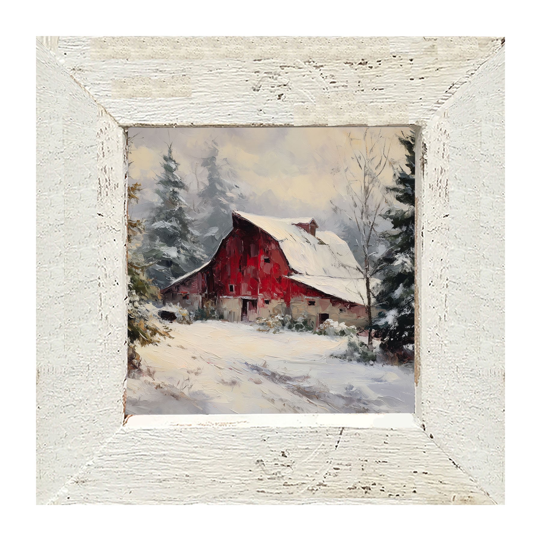 Red Country Barn in Winter - Framed Art