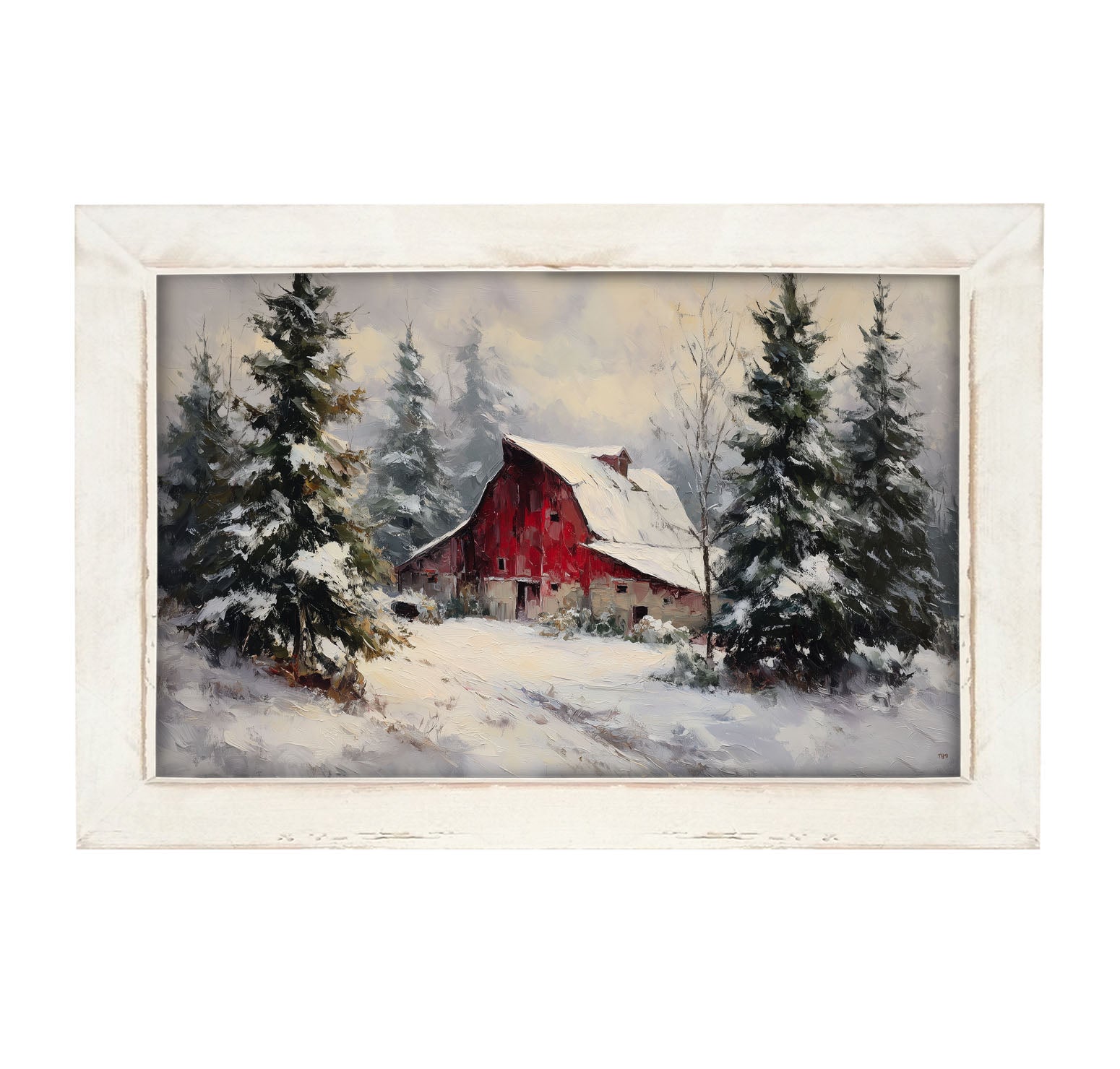 Red Country Barn in Winter - Framed Art