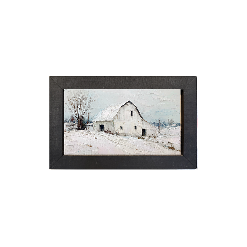 Country Winter - White Barn - Framed Art
