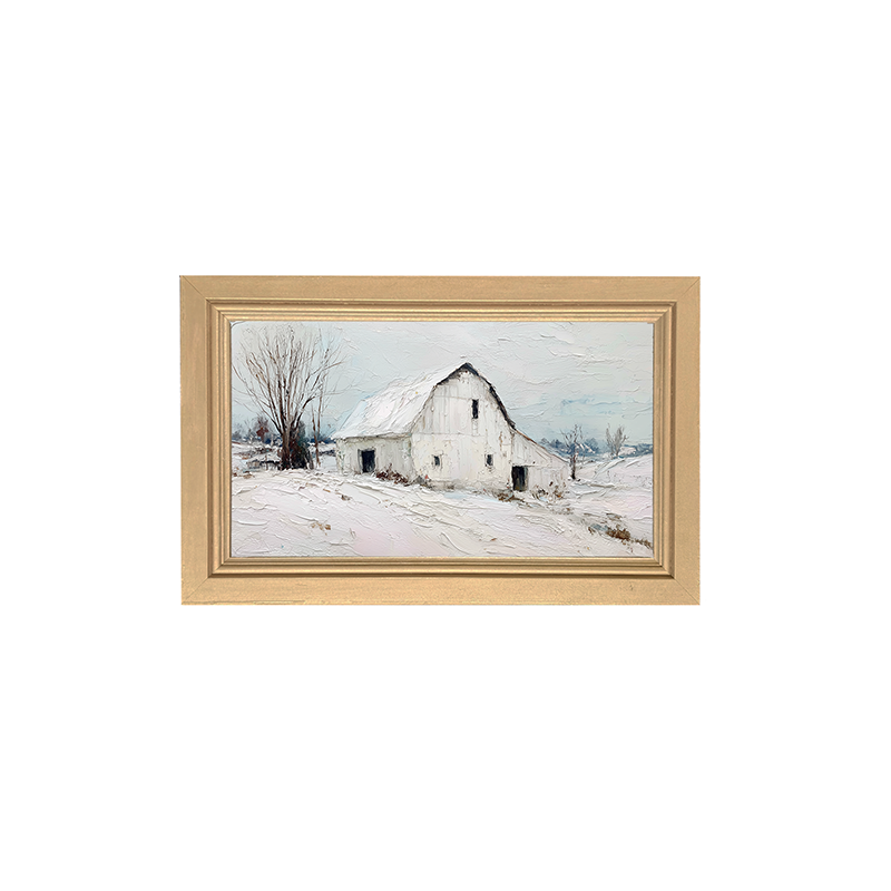 Country Winter - White Barn - Framed Art