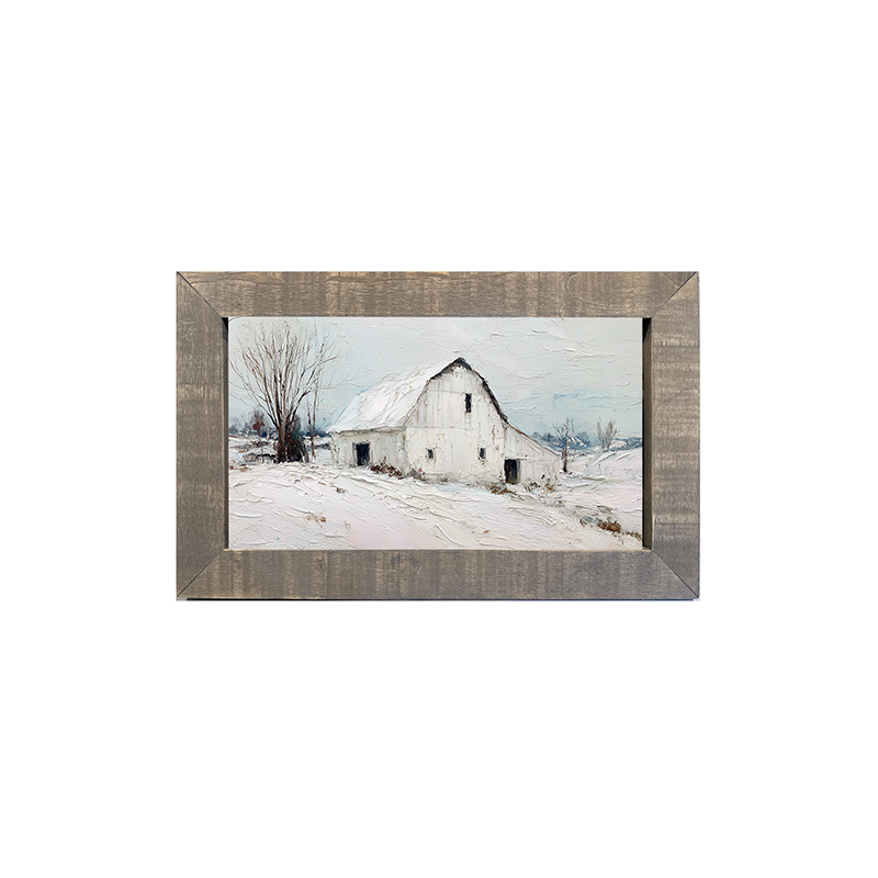 Country Winter - White Barn - Framed Art