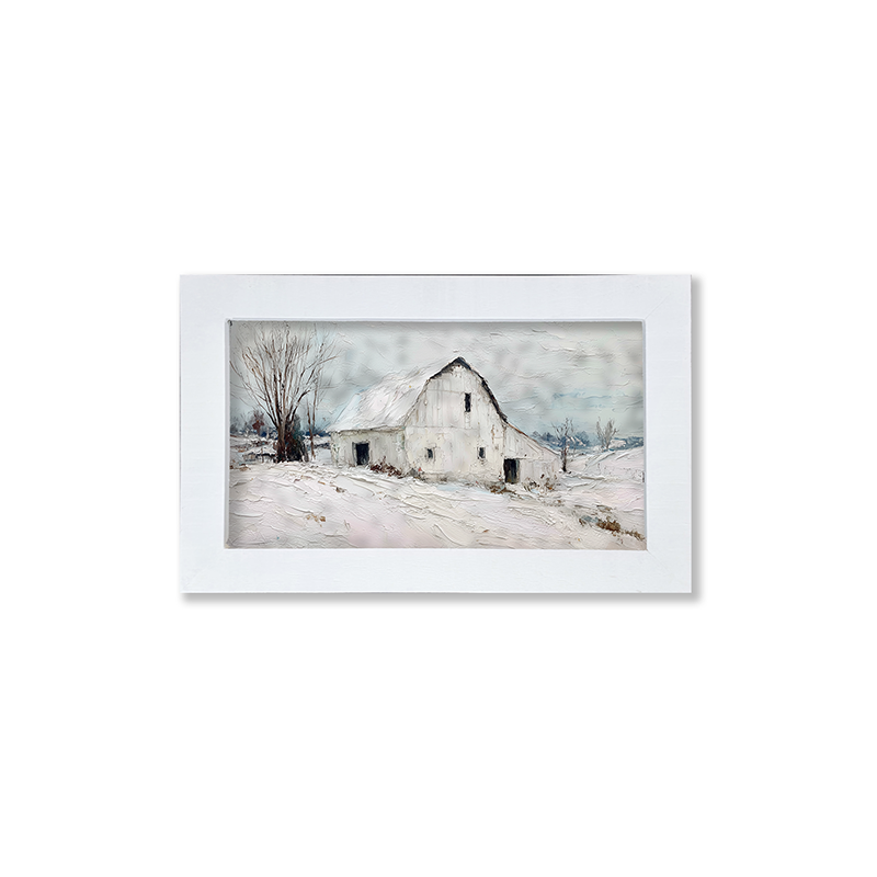 Country Winter - White Barn - Framed Art