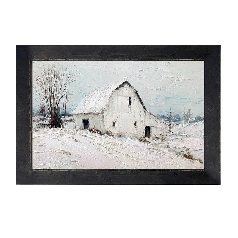 Country Winter - White Barn - Framed Art