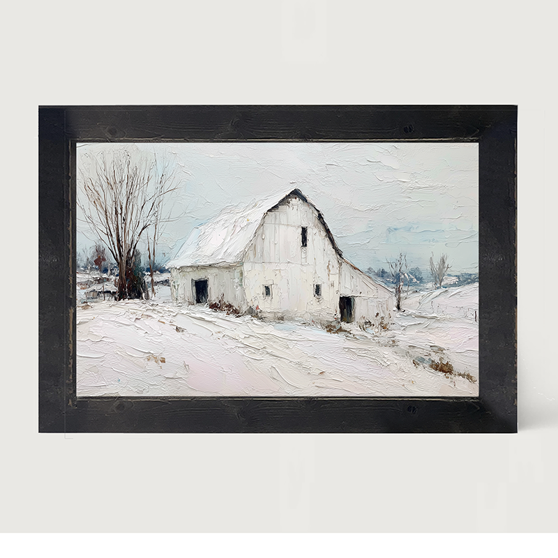 Country Winter - White Barn - Framed Art