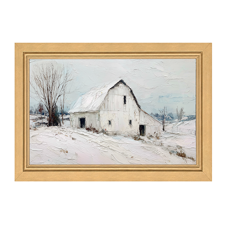 Country Winter - White Barn - Framed Art