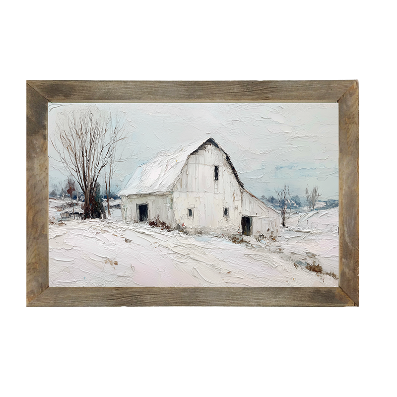 Country Winter - White Barn - Framed Art