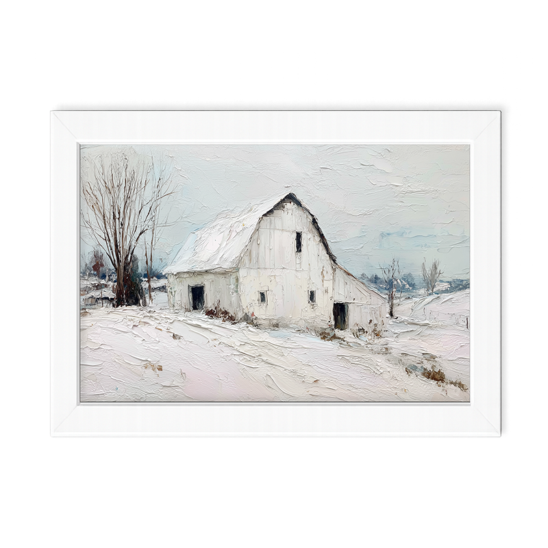 Country Winter - White Barn - Framed Art