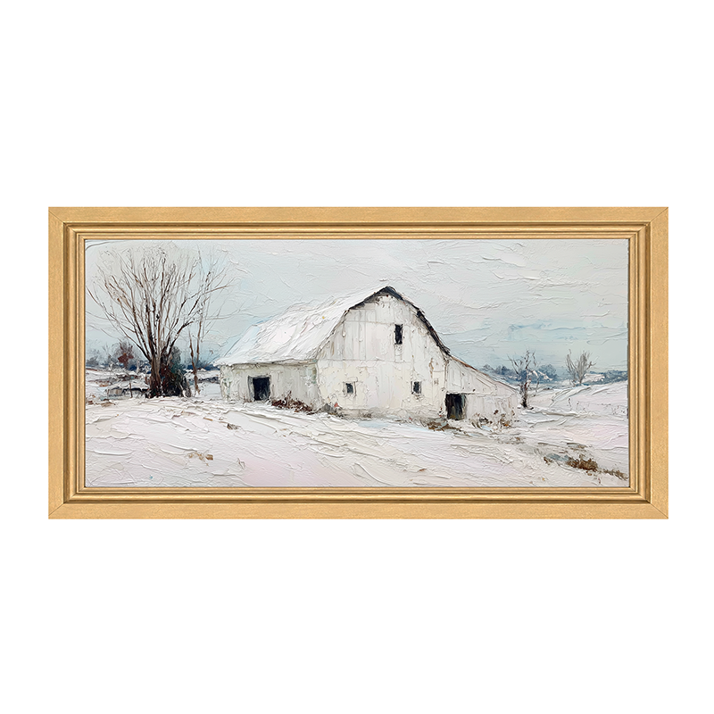 Country Winter - White Barn - Framed Art