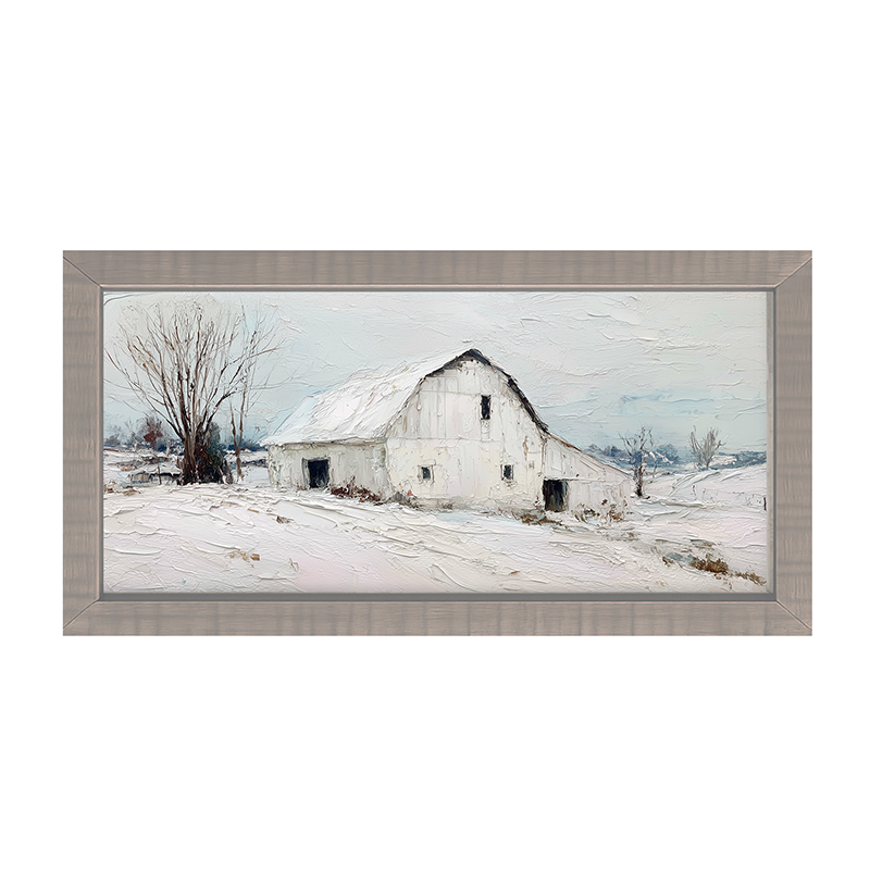 Country Winter - White Barn - Framed Art