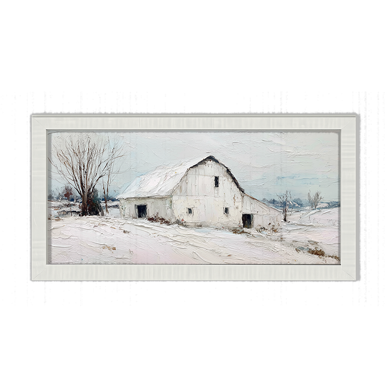 Country Winter - White Barn - Framed Art