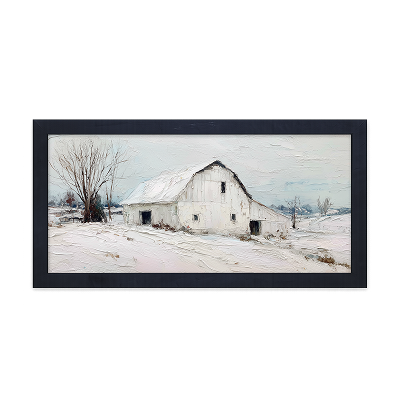 Country Winter - White Barn - Framed Art