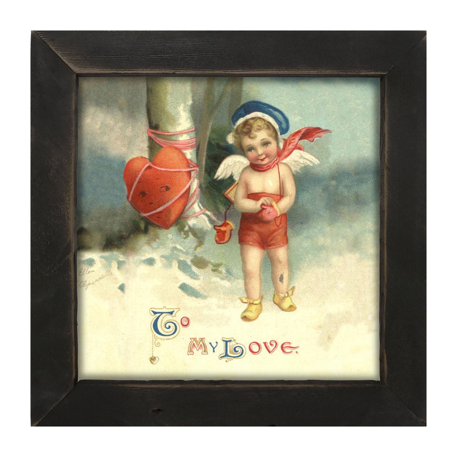 Cupid with Heart Wrapped - Framed art