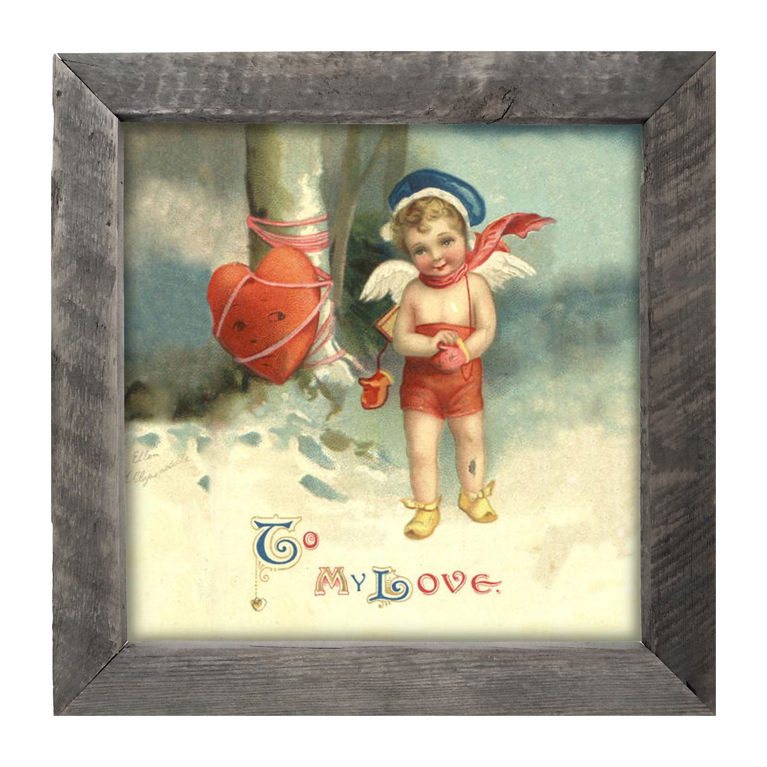 Cupid with Heart Wrapped - Framed art