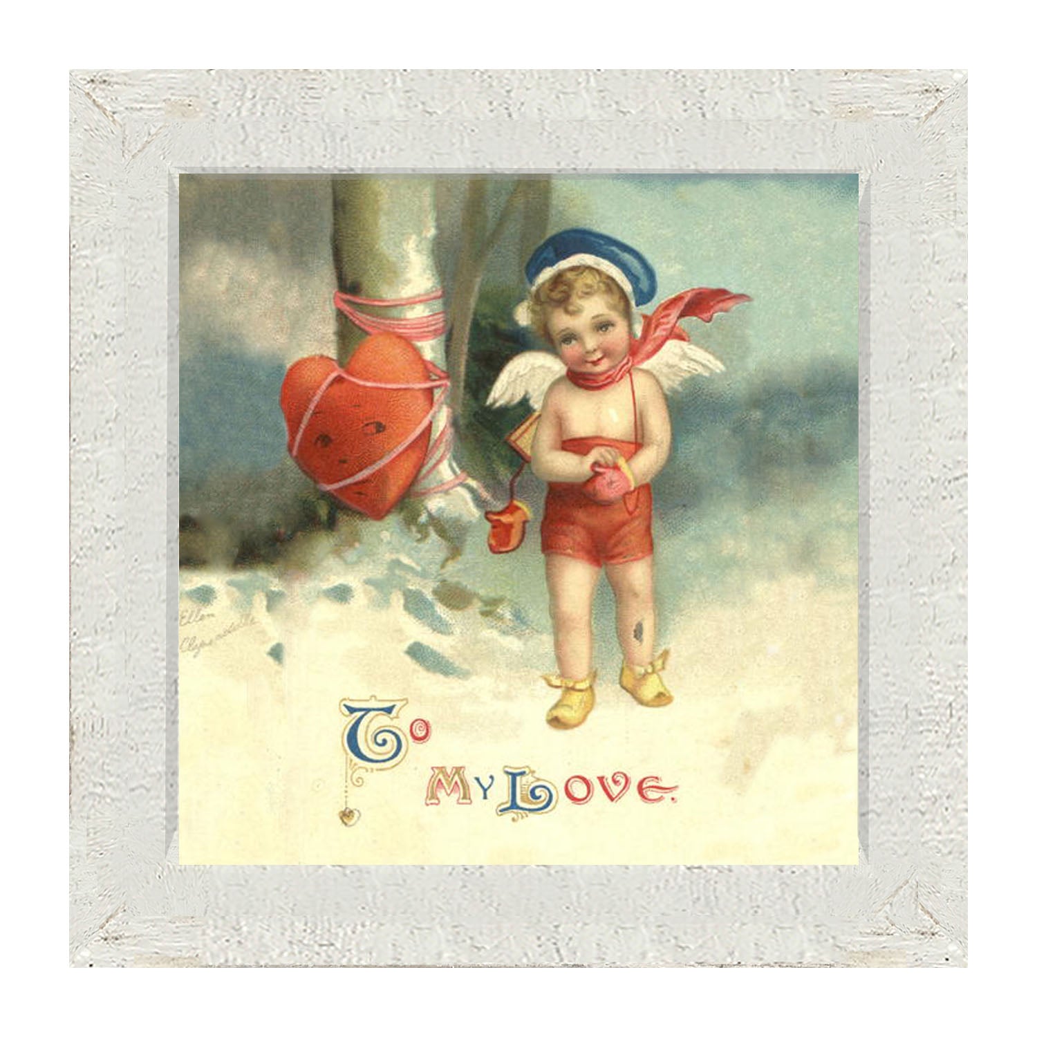 Cupid with Heart Wrapped - Framed art