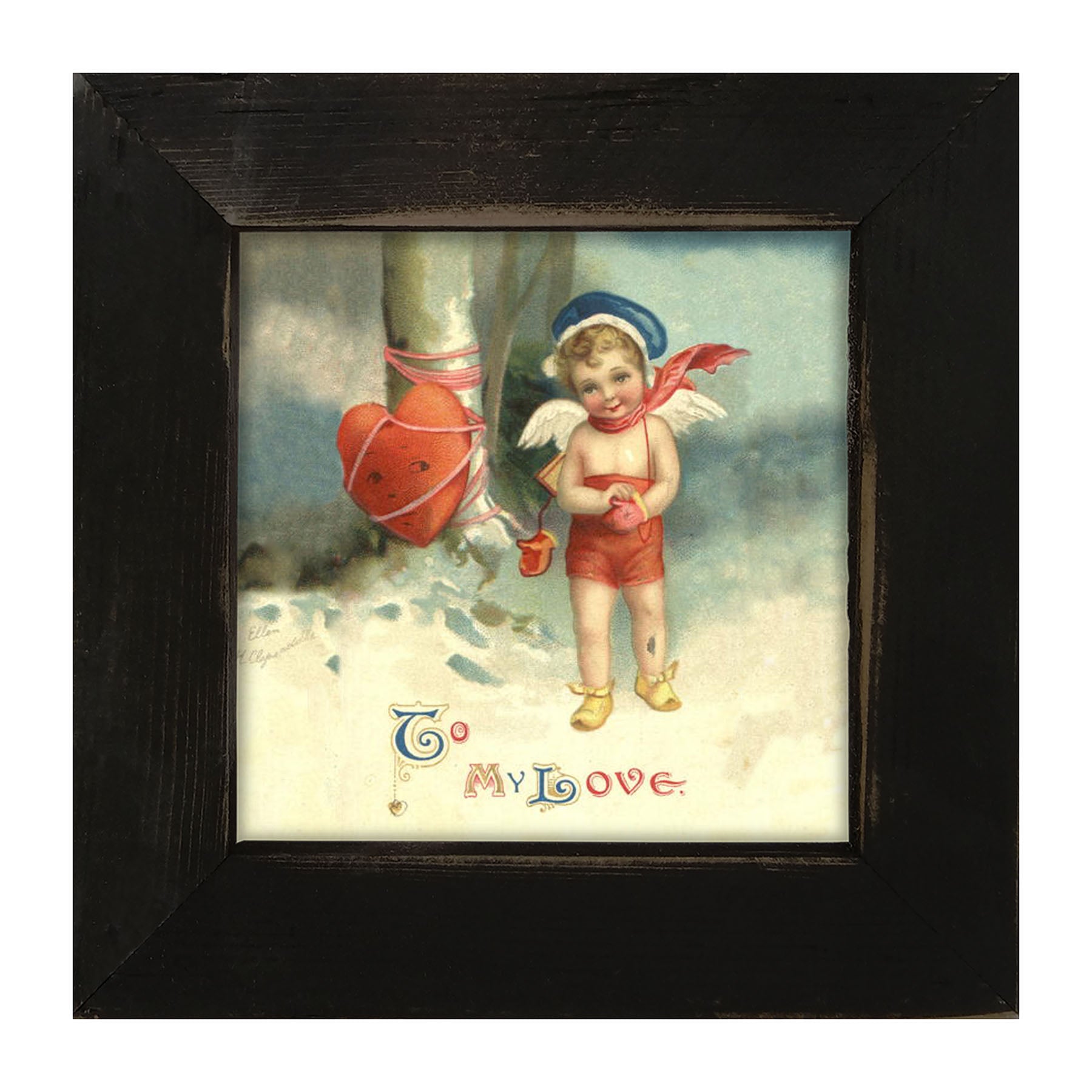 Cupid with Heart Wrapped - Framed art