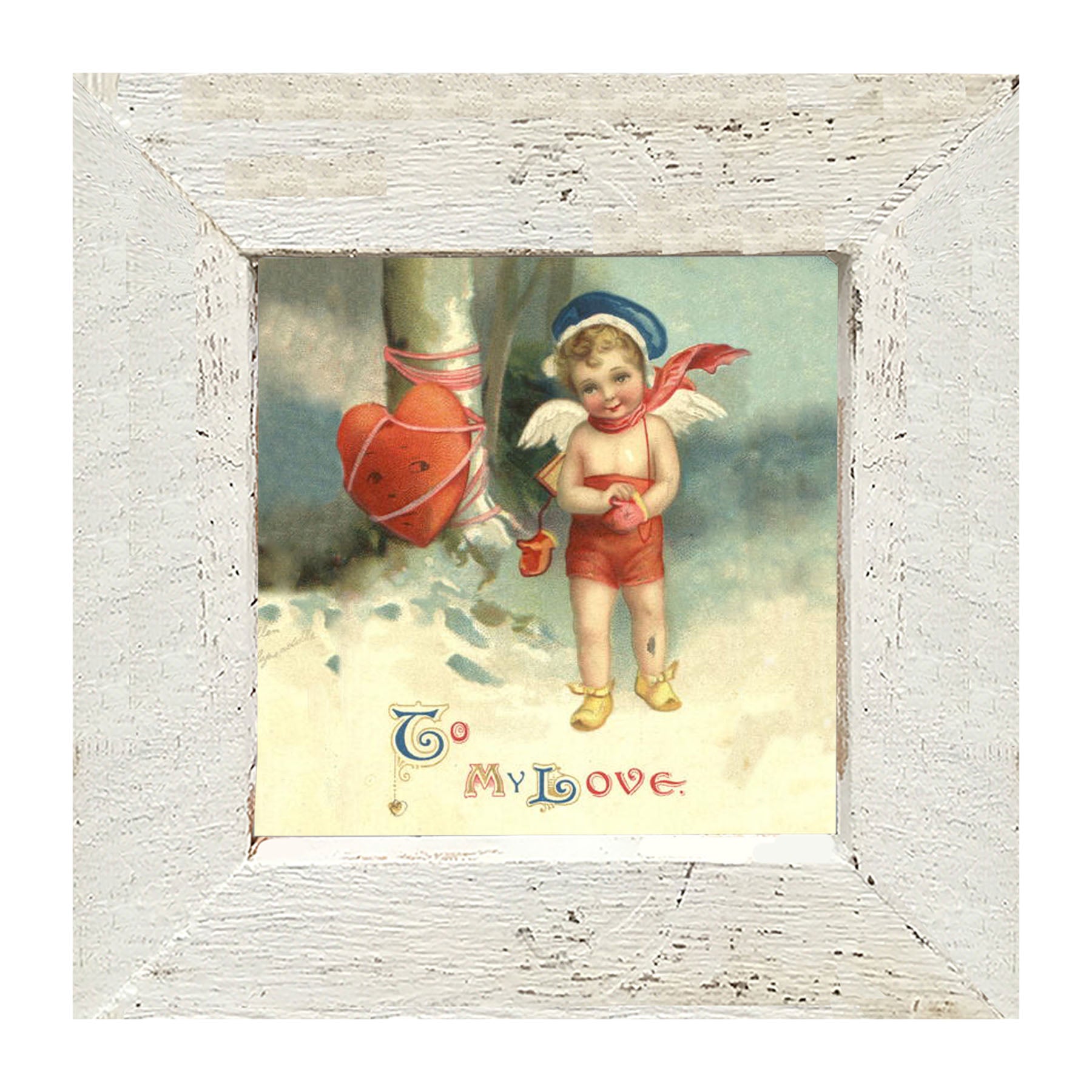 Cupid with Heart Wrapped - Framed art