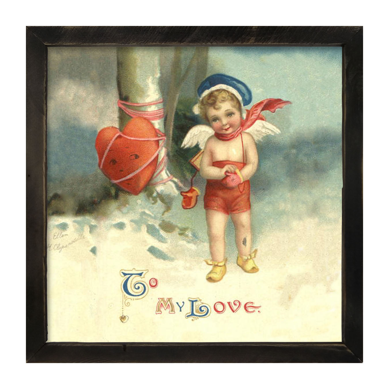 Cupid with Heart Wrapped - Framed art