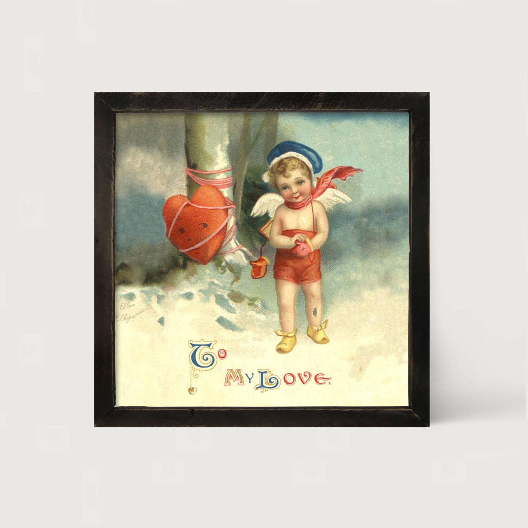 Cupid with Heart Wrapped - Framed art