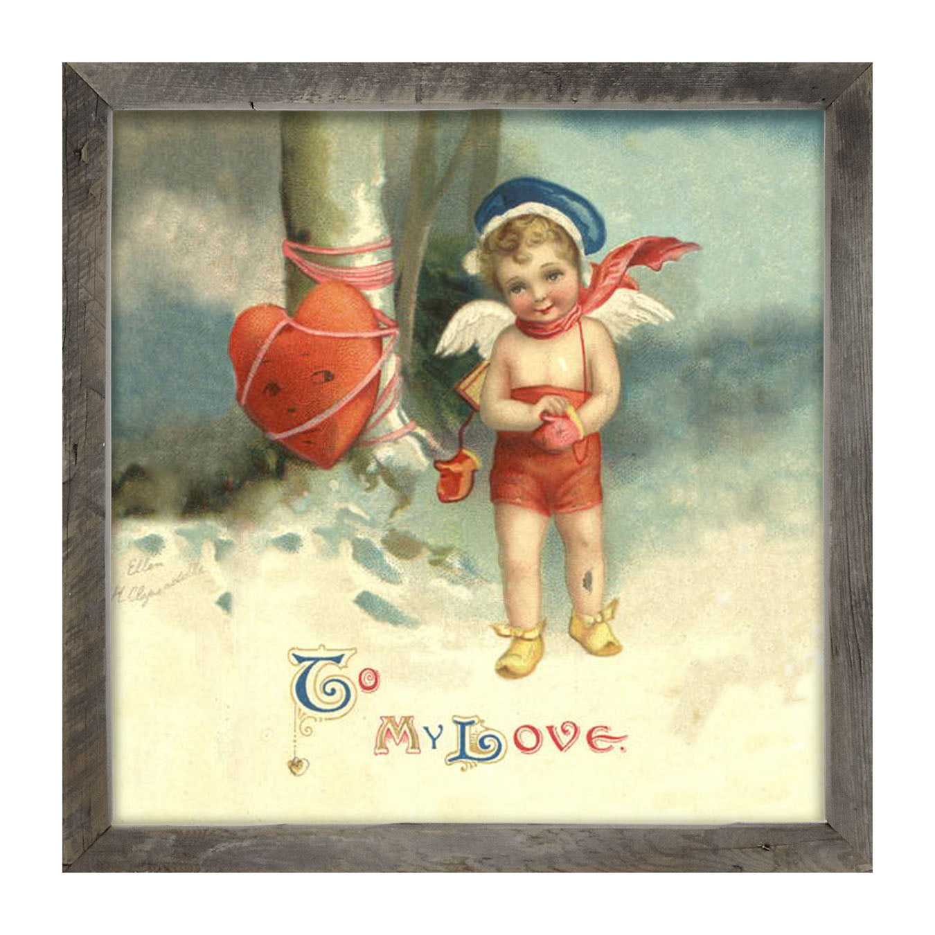 Cupid with Heart Wrapped - Framed art