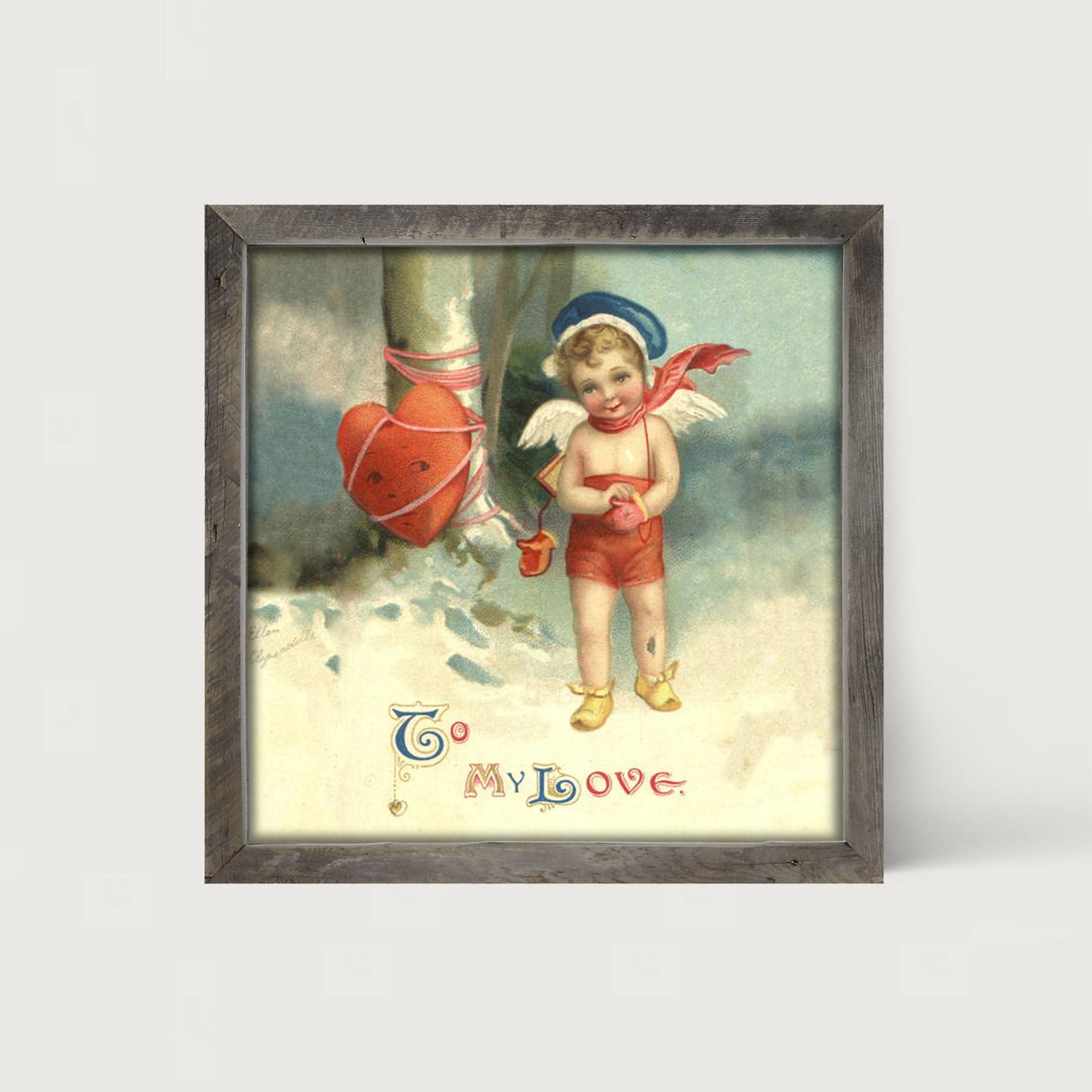 Cupid with Heart Wrapped - Framed art