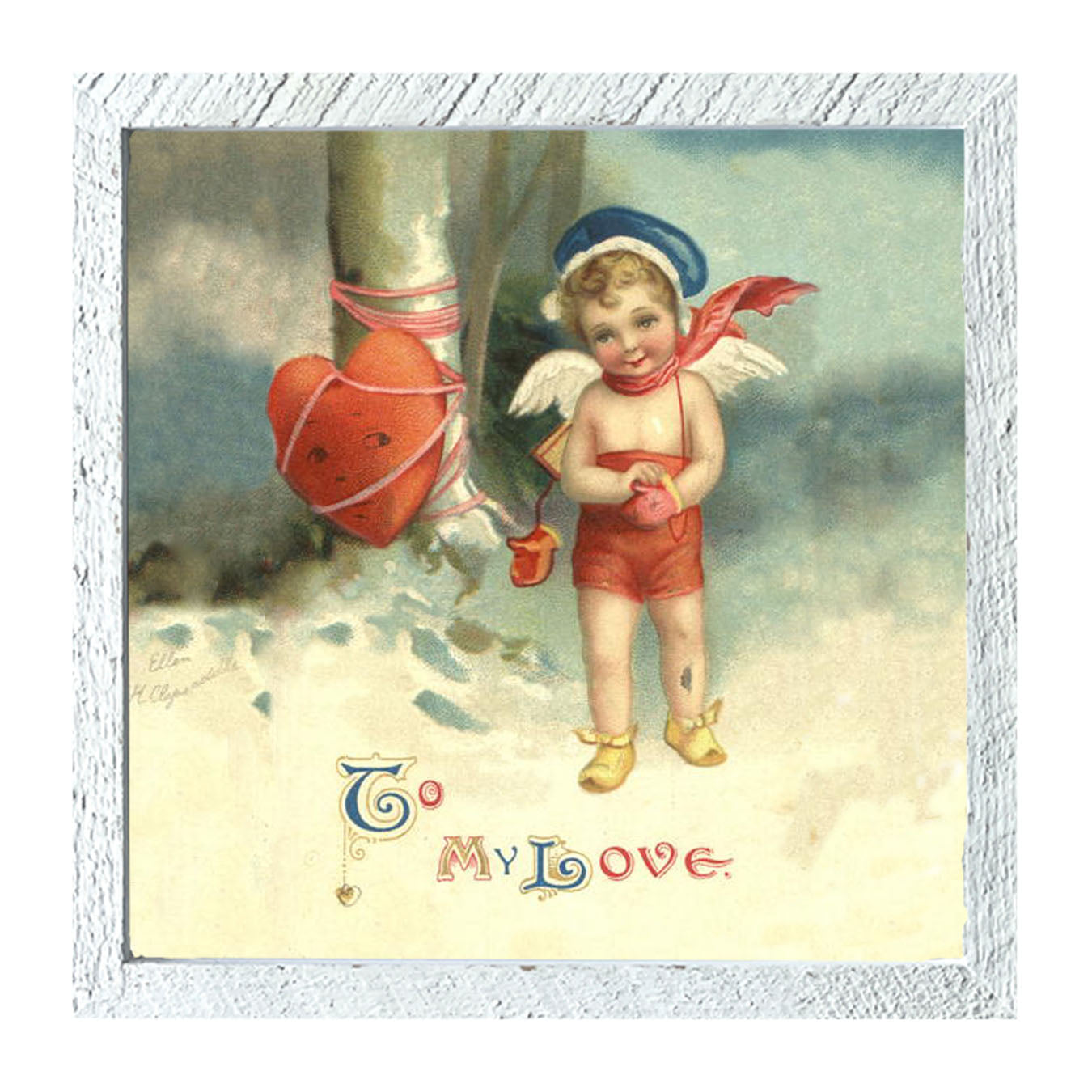 Cupid with Heart Wrapped - Framed art