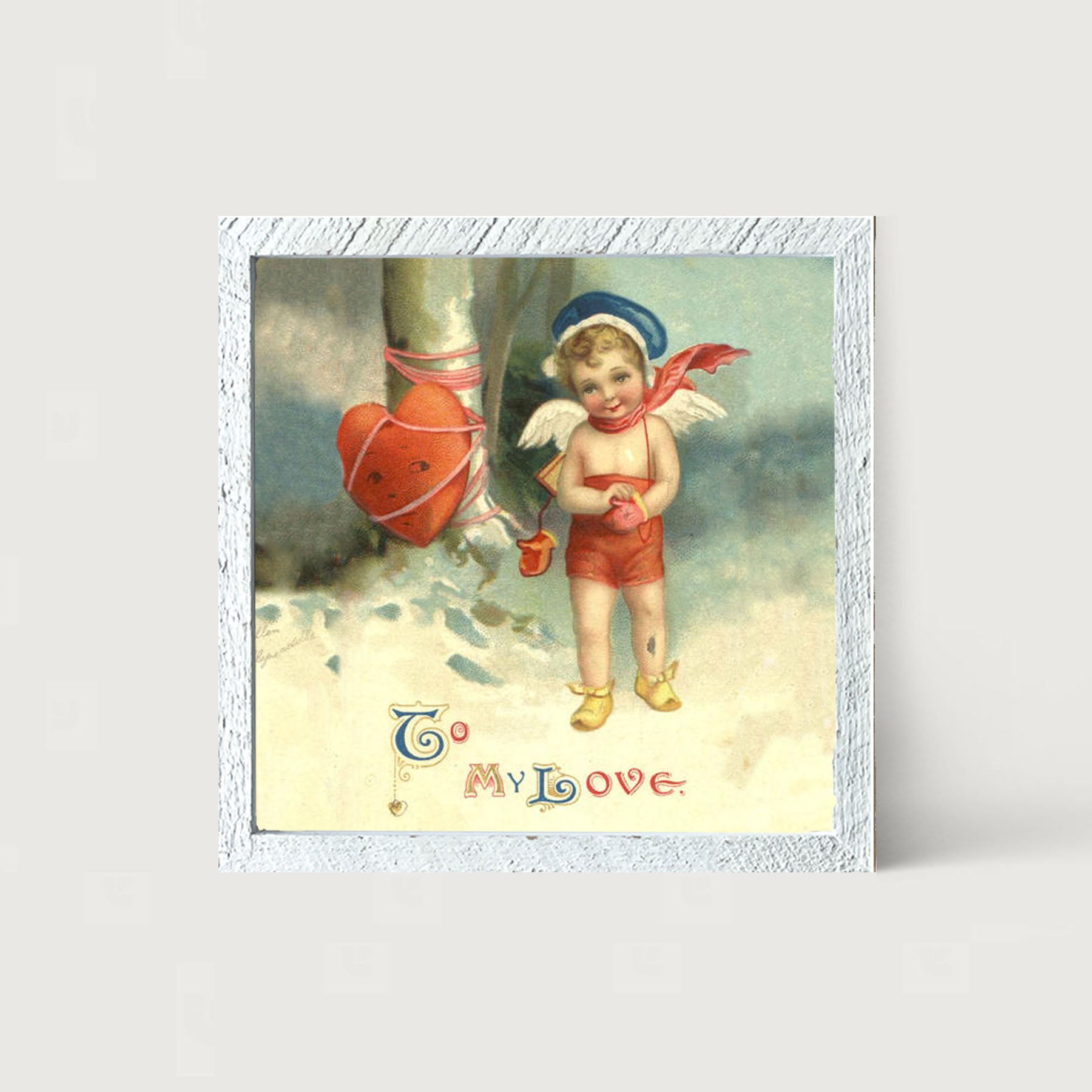 Cupid with Heart Wrapped - Framed art