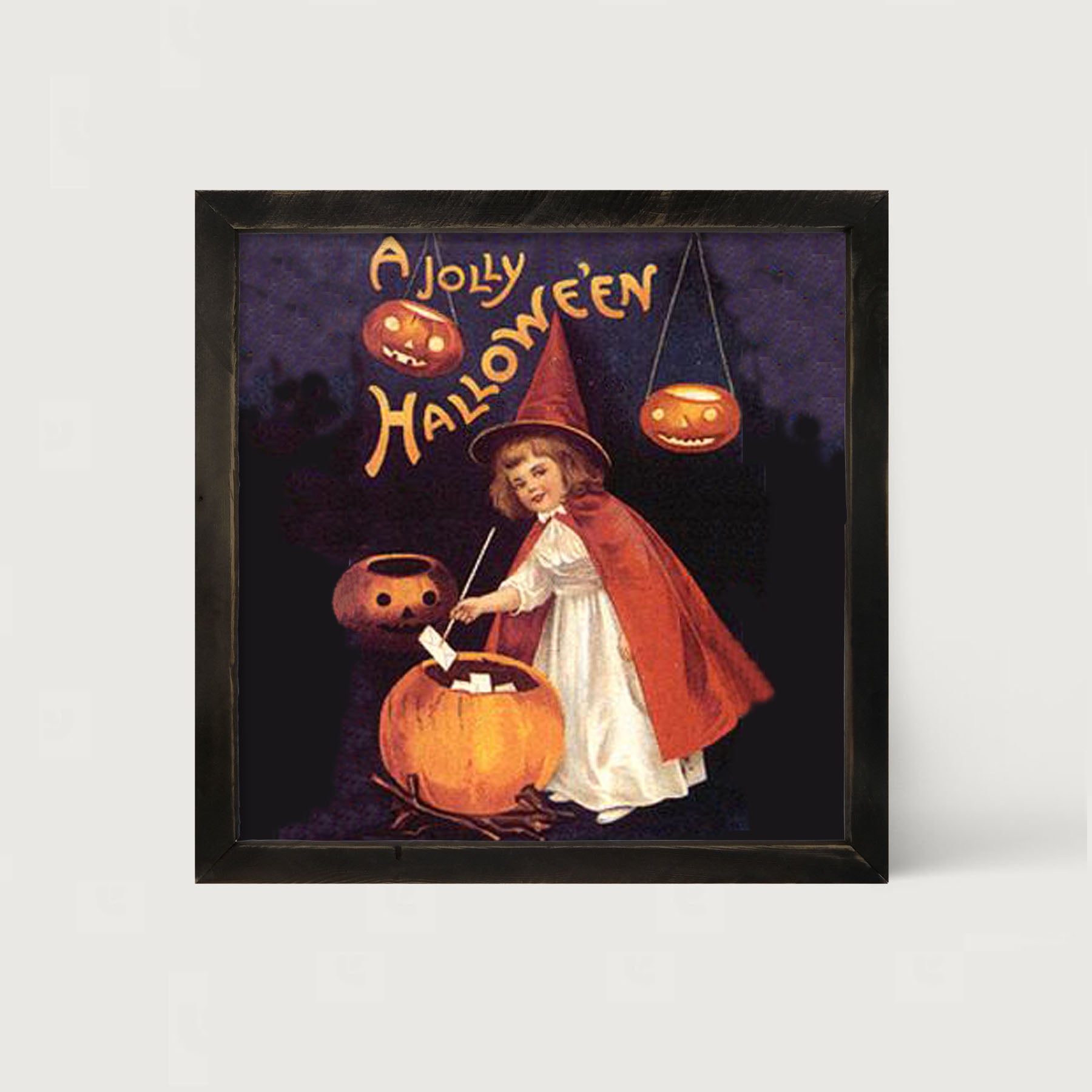 Witch with Pumpkins - Framed art