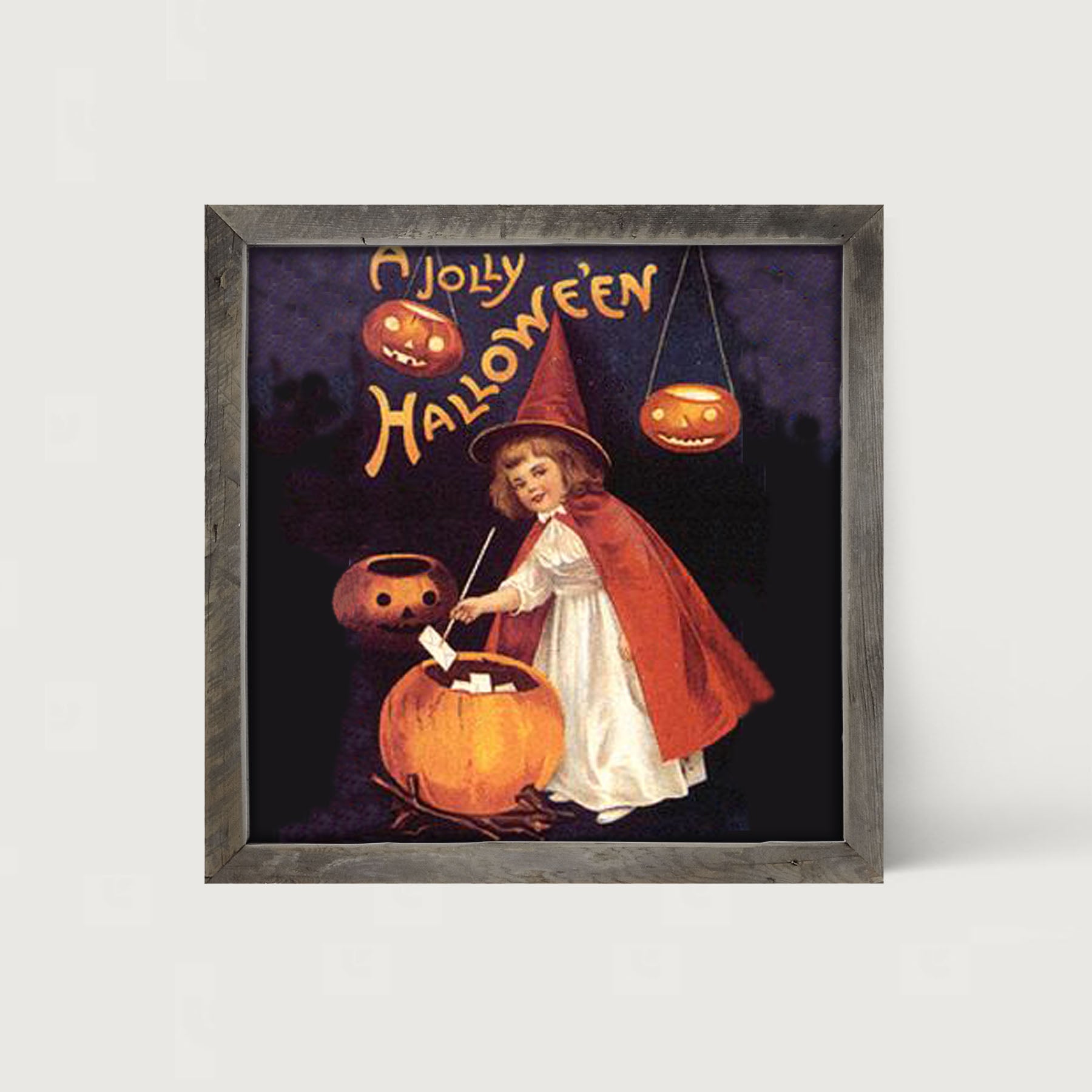 Witch with Pumpkins - Framed art