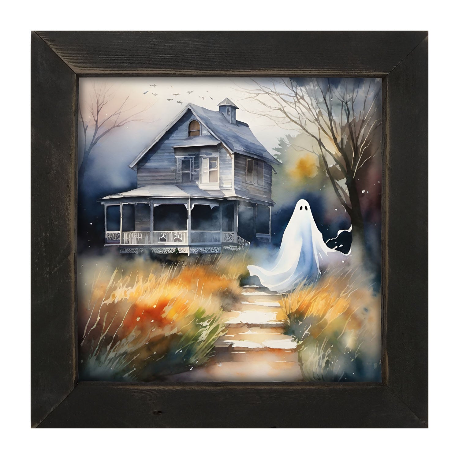 Ghost in front of grey house - Framed art