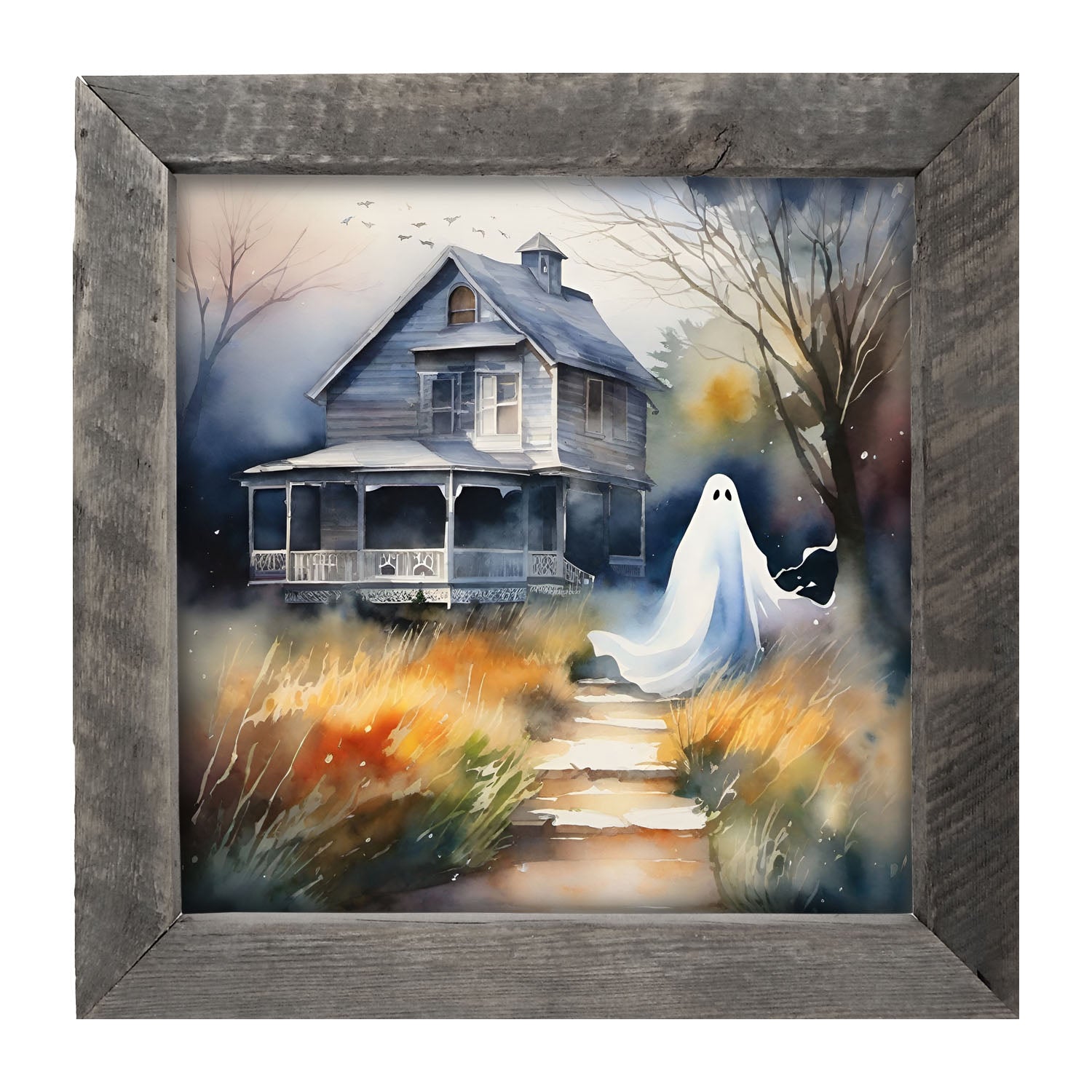 Ghost in front of grey house - Framed art