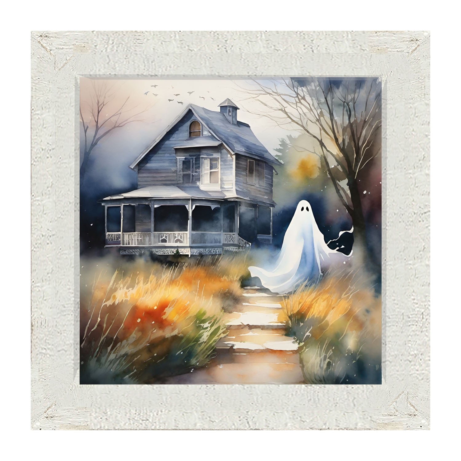 Ghost in front of grey house - Framed art