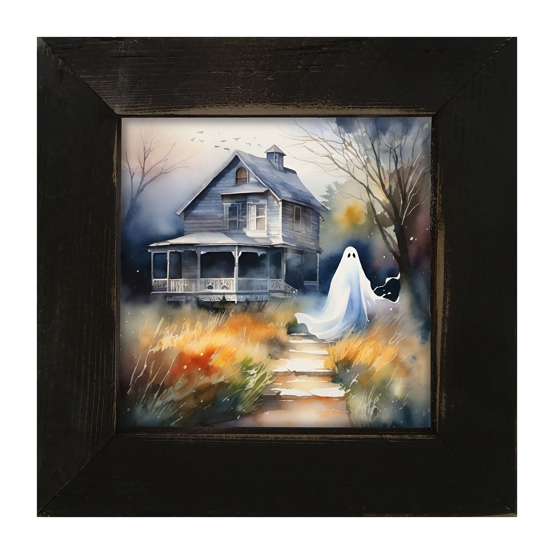 Ghost in front of grey house - Framed art