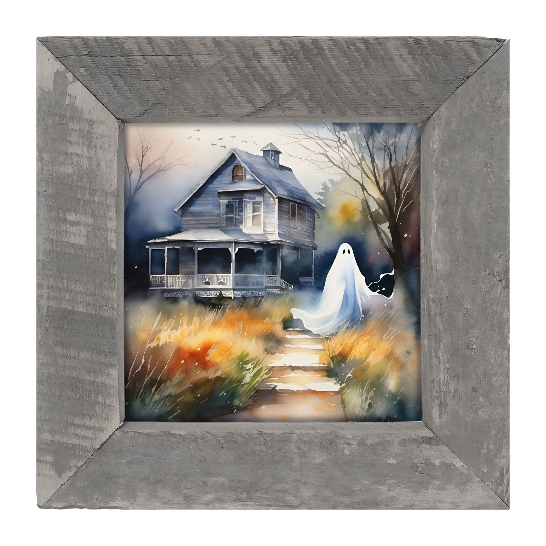 Ghost in front of grey house - Framed art