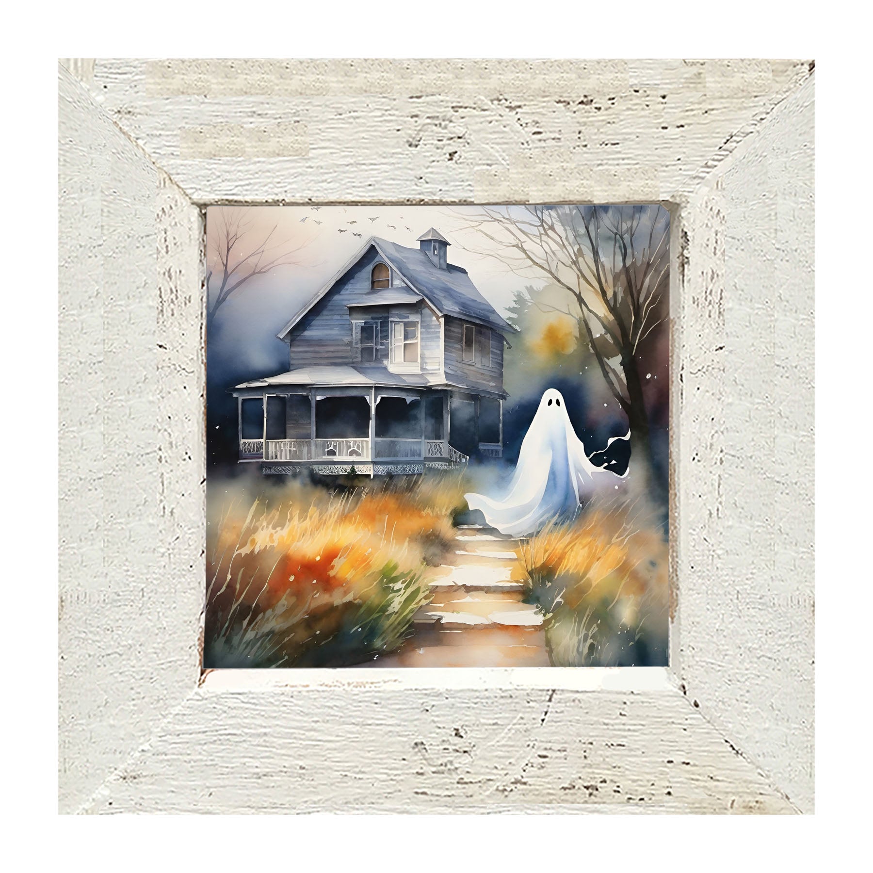 Ghost in front of grey house - Framed art