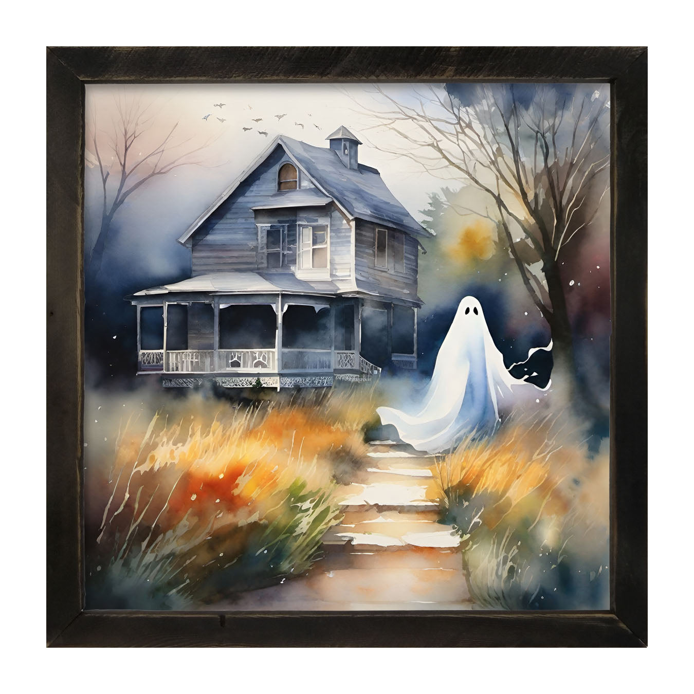 Ghost in front of grey house - Framed art