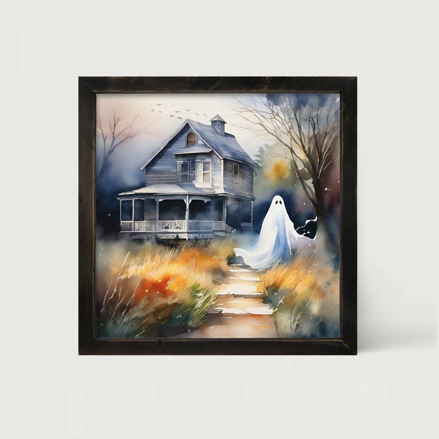 Ghost in front of grey house - Framed art