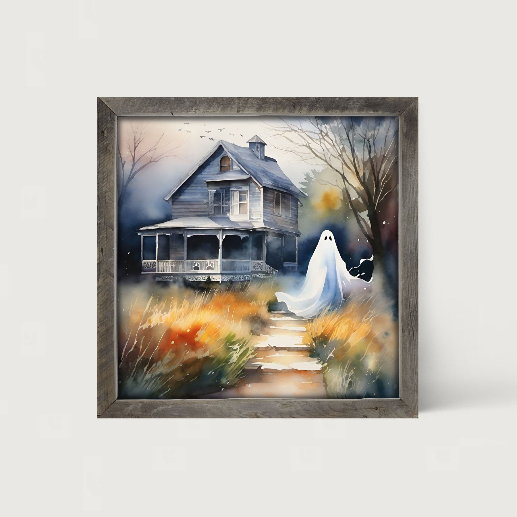 Ghost in front of grey house - Framed art