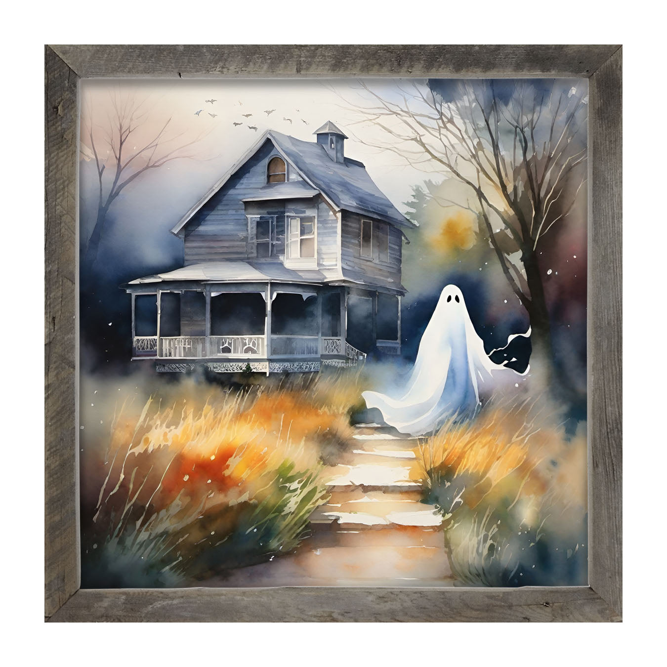 Ghost in front of grey house - Framed art