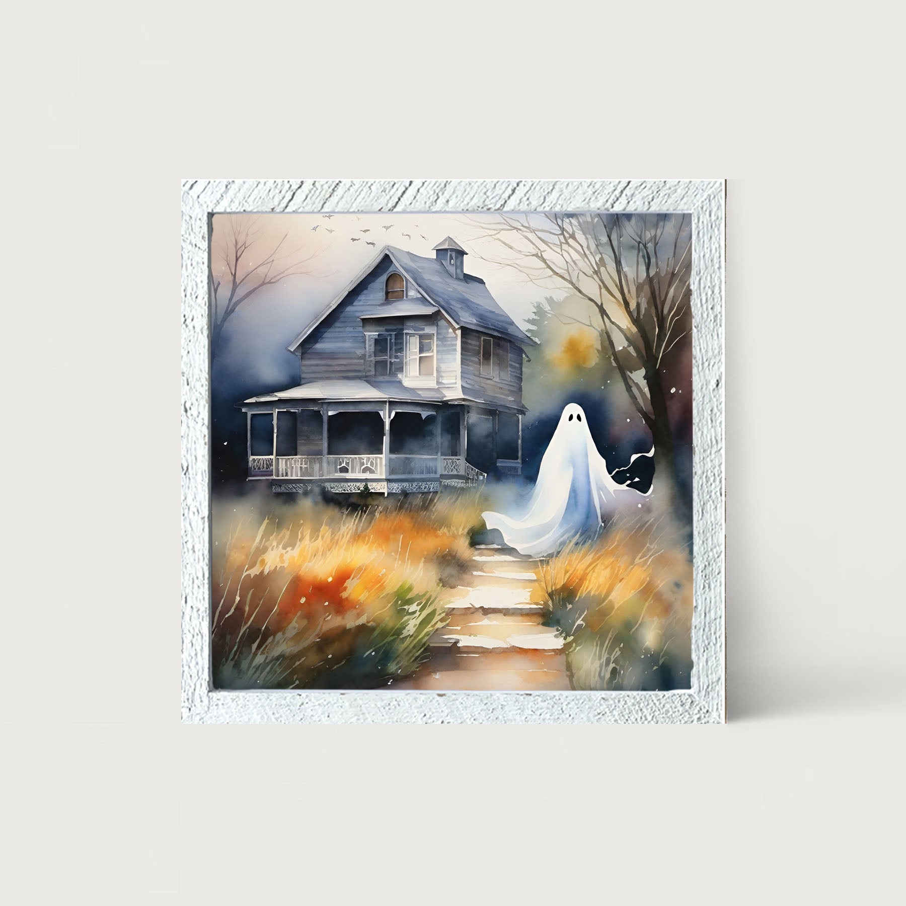 Ghost in front of grey house - Framed art