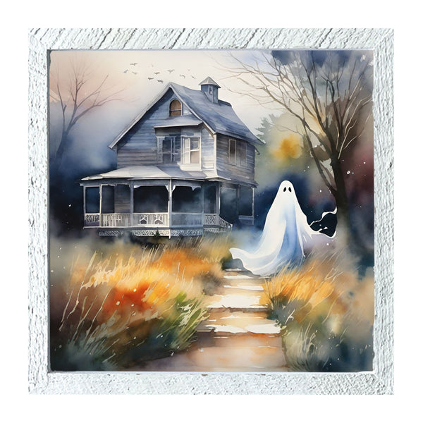Ghost in front of grey house