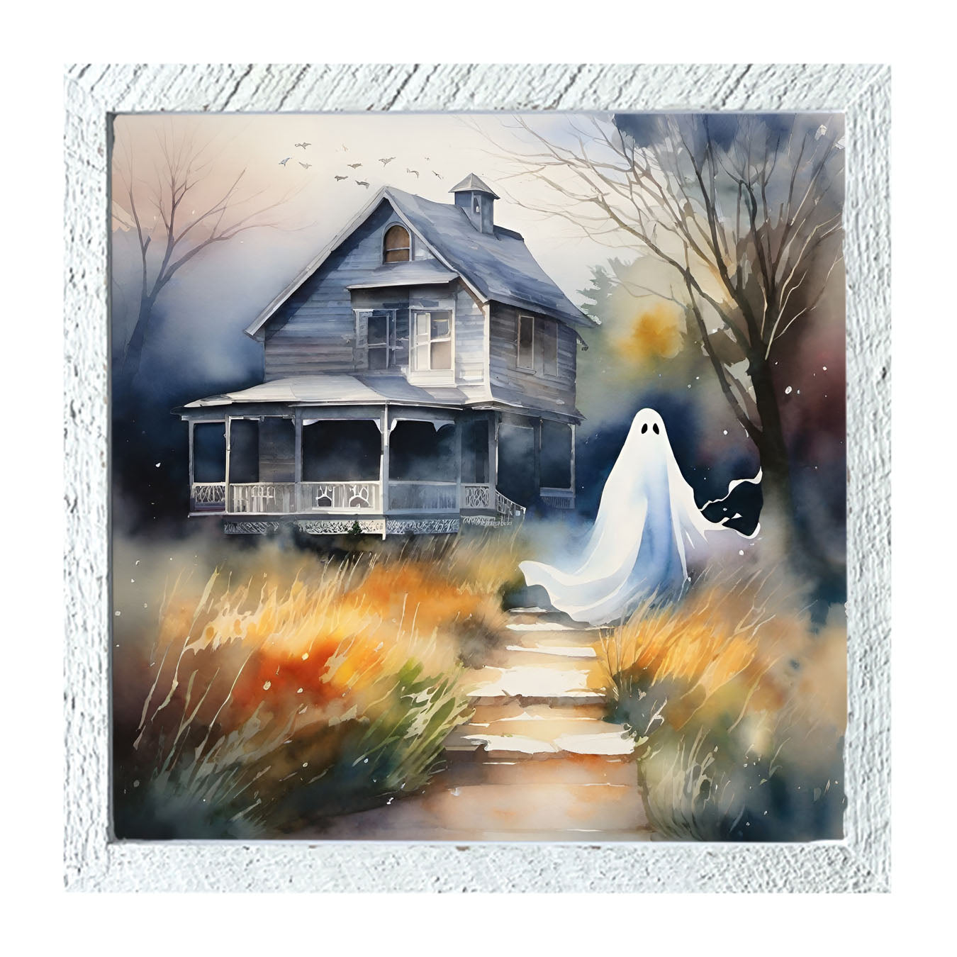 Ghost in front of grey house - Framed art