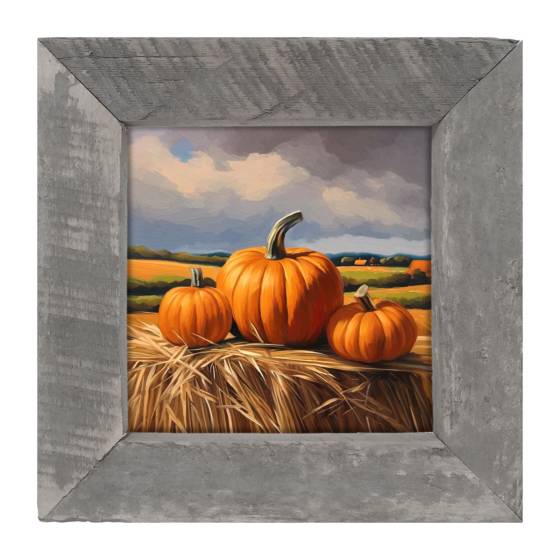 Trio of pumpkins on Hay - Framed art