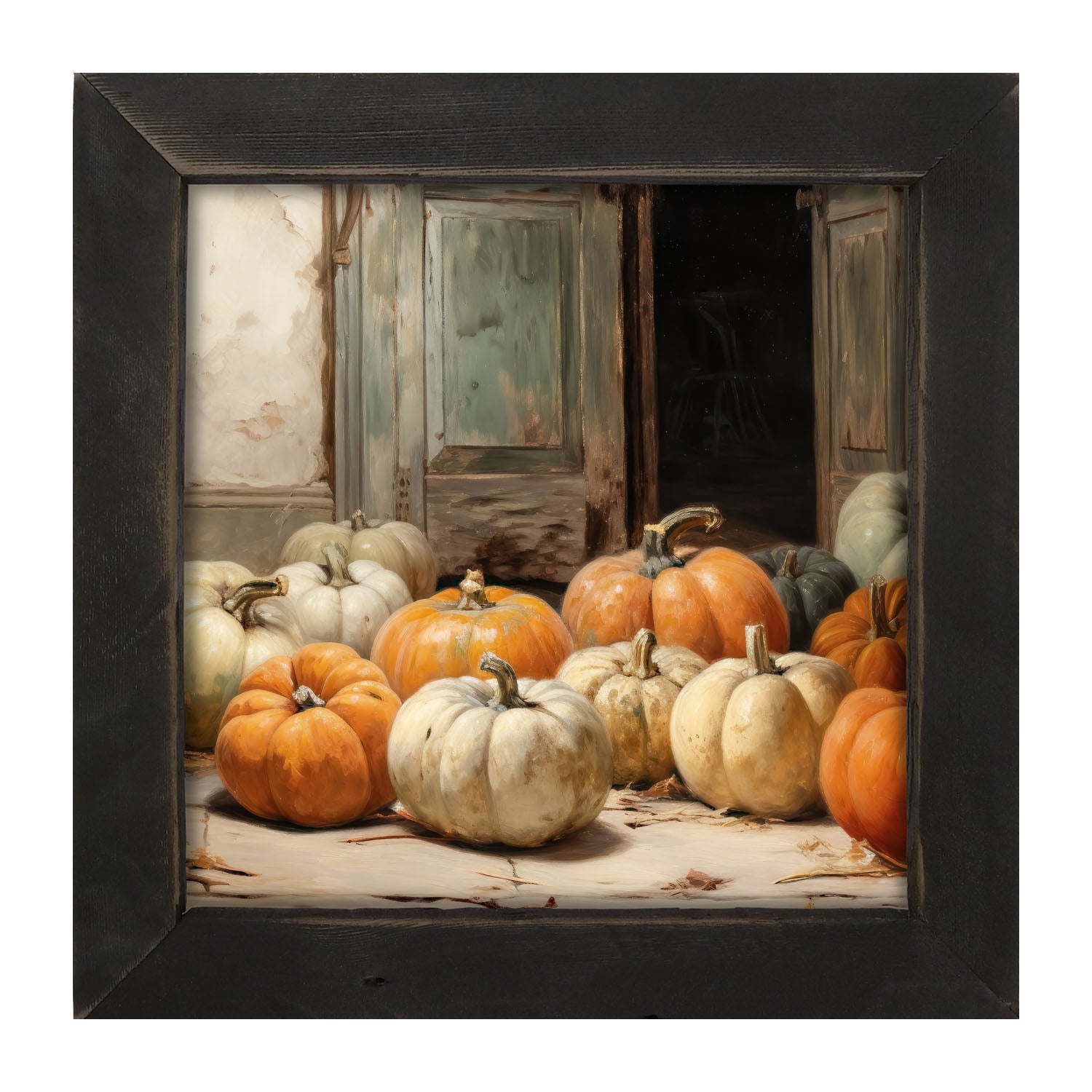 Pumpkins in a doorway - Framed art