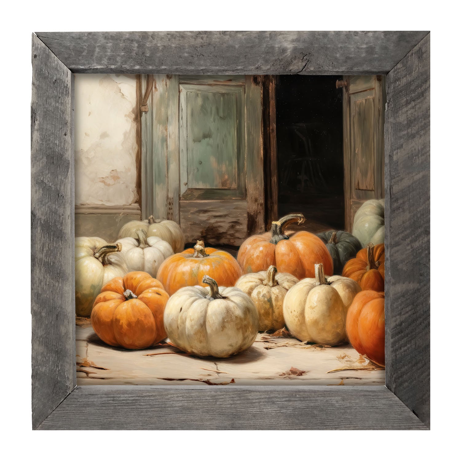 Pumpkins in a doorway - Framed art