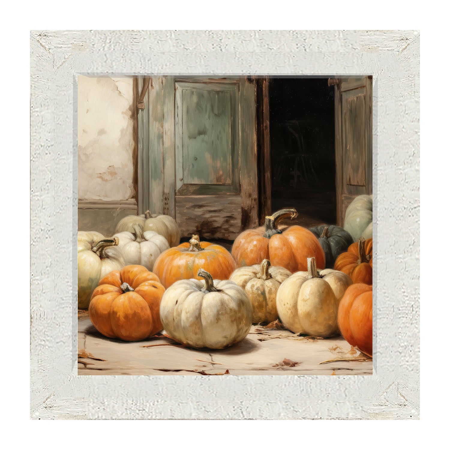 Pumpkins in a doorway - Framed art