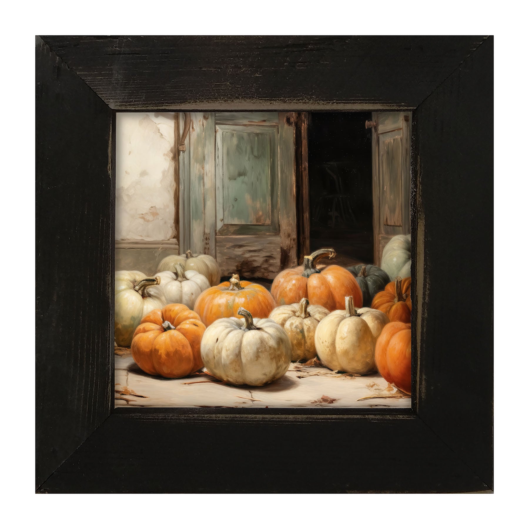 Pumpkins in a doorway - Framed art