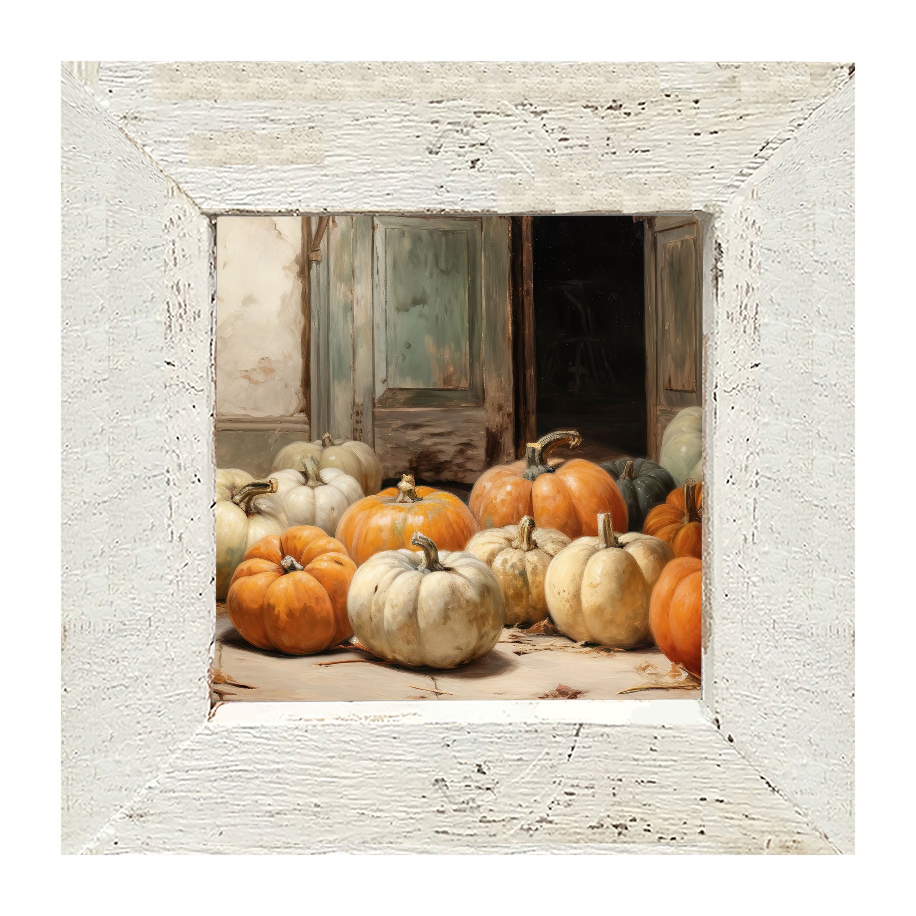Pumpkins in a doorway - Framed art