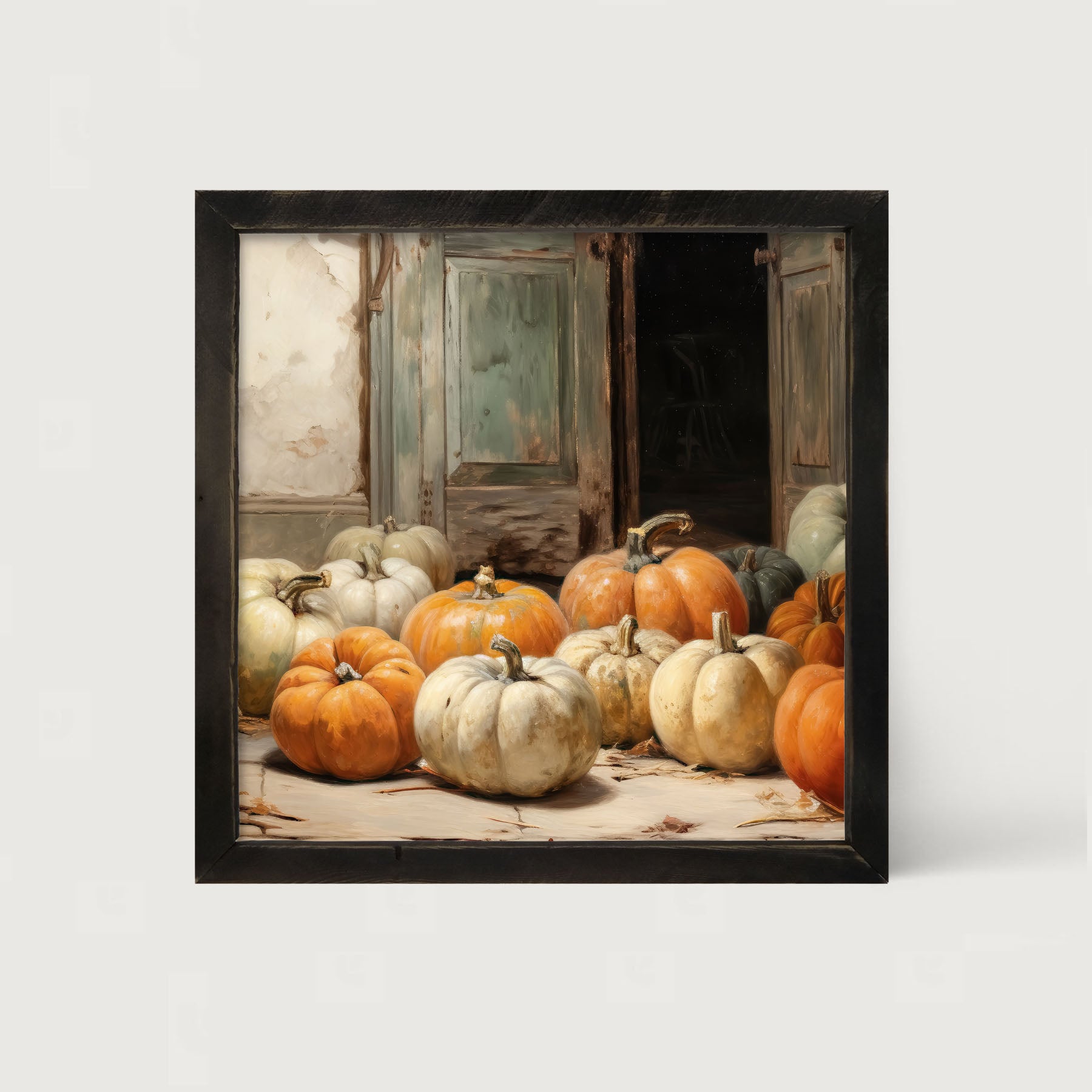 Pumpkins in a doorway - Framed art